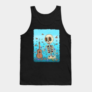 Colorful Mariachi Skeleton - Día De Los Muertos - guitar lover Tank Top